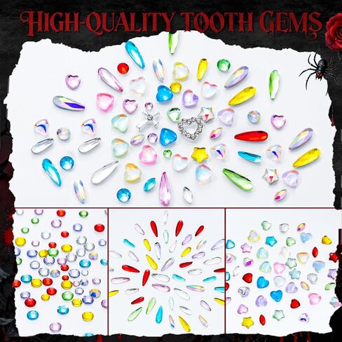 مجموعة WATRZ Vampire Fang Tooth Gem Kit مع 475 جوهرة تتضمن مجموعة أحجار كريمة من الكريستال على شكل أوبال ودمعة على شكل ناب لمجوهرات أسنان مصاصي الدماء DIY (مصاص الدماء) in Kuwait