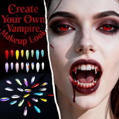 مجموعة WATRZ Vampire Fang Tooth Gem Kit مع 475 جوهرة تتضمن مجموعة أحجار كريمة من الكريستال على شكل أوبال ودمعة على شكل ناب لمجوهرات أسنان مصاصي الدماء DIY (مصاص الدماء) in Kuwait