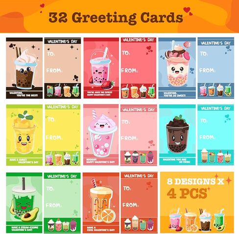 Valentines Day Cards for Kids with 32 Pack of Crazy Loop Reusable Drinking Straws, Bulk Valentine Exchange Cards for Girls Boys School Class Exchange Gifts Prizes, Valentine's Party Favors, 8 Styles in Saudi Arabia