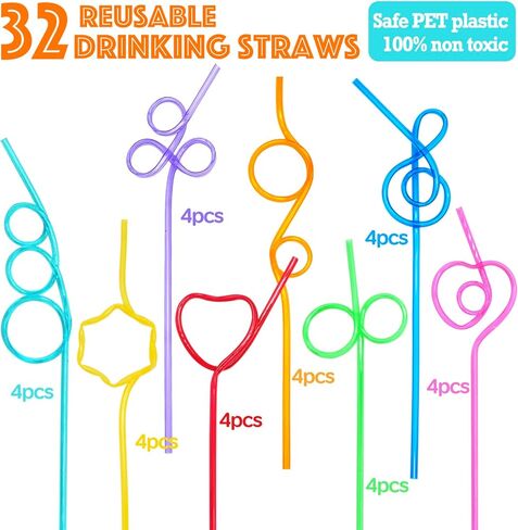 Valentines Day Cards for Kids with 32 Pack of Crazy Loop Reusable Drinking Straws, Bulk Valentine Exchange Cards for Girls Boys School Class Exchange Gifts Prizes, Valentine's Party Favors, 8 Styles in Saudi Arabia