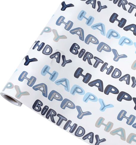 Qirrmiy Birthday Wrapping Paper Roll, Mini Roll-17 Inches * 32.8 Feet, Wrap Paper for Men Boys, Kid's Birthday Party, Baby boy, Baby Shower, Newborn, New Moms or Parents, Words Design, 1 Roll in Saudi Arabia