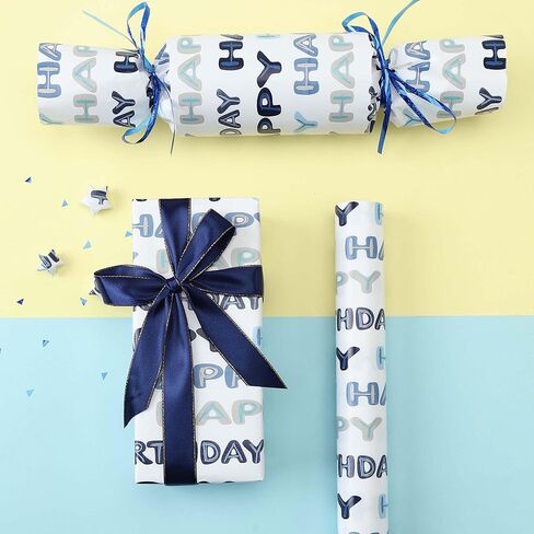 Qirrmiy Birthday Wrapping Paper Roll, Mini Roll-17 Inches * 32.8 Feet, Wrap Paper for Men Boys, Kid's Birthday Party, Baby boy, Baby Shower, Newborn, New Moms or Parents, Words Design, 1 Roll in Saudi Arabia
