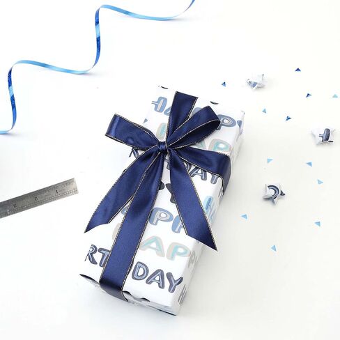 Qirrmiy Birthday Wrapping Paper Roll, Mini Roll-17 Inches * 32.8 Feet, Wrap Paper for Men Boys, Kid's Birthday Party, Baby boy, Baby Shower, Newborn, New Moms or Parents, Words Design, 1 Roll in Saudi Arabia