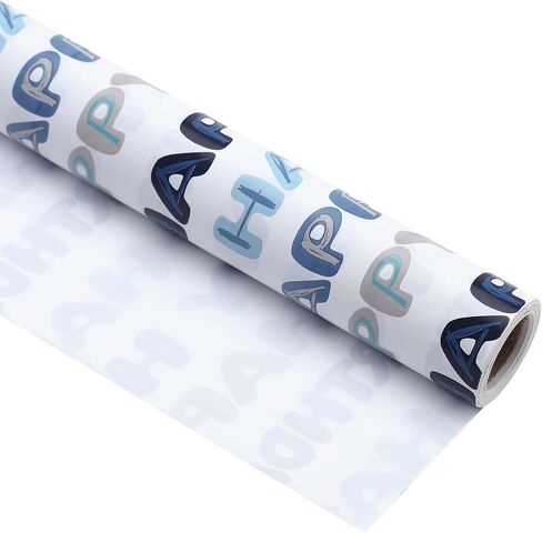 Qirrmiy Birthday Wrapping Paper Roll, Mini Roll-17 Inches * 32.8 Feet, Wrap Paper for Men Boys, Kid's Birthday Party, Baby boy, Baby Shower, Newborn, New Moms or Parents, Words Design, 1 Roll in Saudi Arabia