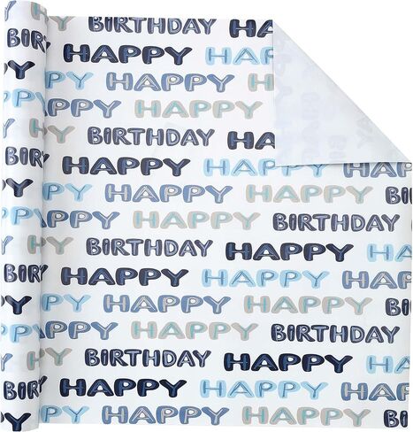 Qirrmiy Birthday Wrapping Paper Roll, Mini Roll-17 Inches * 32.8 Feet, Wrap Paper for Men Boys, Kid's Birthday Party, Baby boy, Baby Shower, Newborn, New Moms or Parents, Words Design, 1 Roll in Saudi Arabia