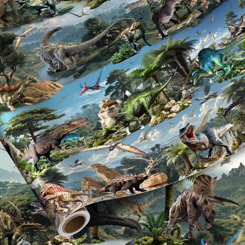 Pajean Dinosaur Wrapping Paper Roll - 33 Ft x 17 Inch Realistic Style Dinosaurs Large Wrapping Paper for Birthday Baby Shower Party Decoration Favors Gifts Packing Supplies in Saudi Arabia