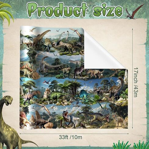 Pajean Dinosaur Wrapping Paper Roll - 33 Ft x 17 Inch Realistic Style Dinosaurs Large Wrapping Paper for Birthday Baby Shower Party Decoration Favors Gifts Packing Supplies in Saudi Arabia