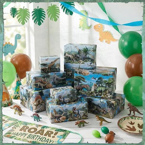 Pajean Dinosaur Wrapping Paper Roll - 33 Ft x 17 Inch Realistic Style Dinosaurs Large Wrapping Paper for Birthday Baby Shower Party Decoration Favors Gifts Packing Supplies in Saudi Arabia