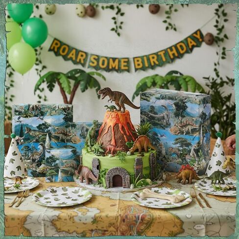 Pajean Dinosaur Wrapping Paper Roll - 33 Ft x 17 Inch Realistic Style Dinosaurs Large Wrapping Paper for Birthday Baby Shower Party Decoration Favors Gifts Packing Supplies in Saudi Arabia
