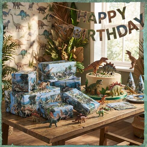 Pajean Dinosaur Wrapping Paper Roll - 33 Ft x 17 Inch Realistic Style Dinosaurs Large Wrapping Paper for Birthday Baby Shower Party Decoration Favors Gifts Packing Supplies in Saudi Arabia