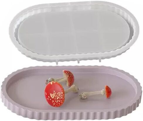Oval Silicone Tray Mould with Flower Edges, Jewelry Holder Resin Silicone Mold for DIY Craft Office Home Decor (2) in Saudi Arabia