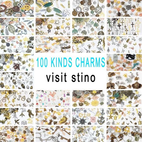 stino 100 G Mixed Style Metal Charms for Jewelry Making, Bulk Silver & Gold Plated, for Bracelet, Necklace, Earrings DIY Crafts in Kuwait
