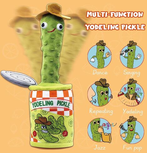 Timozo Yodeling Pickle، لعبة Yodeling الناطقة تكرر ما تقوله، ألعاب قطيفة مخلل الغناء - لعبة محاكاة ملتوية قابلة لإعادة الشحن للرقص الغنائي، مزحة مضحكة هدية جديدة للبالغين والأطفال in Saudi Arabia