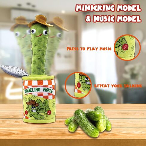 Timozo Yodeling Pickle، لعبة Yodeling الناطقة تكرر ما تقوله، ألعاب قطيفة مخلل الغناء - لعبة محاكاة ملتوية قابلة لإعادة الشحن للرقص الغنائي، مزحة مضحكة هدية جديدة للبالغين والأطفال in Saudi Arabia