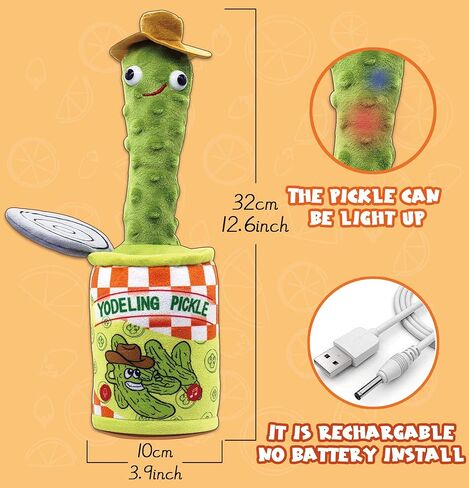 Timozo Yodeling Pickle، لعبة Yodeling الناطقة تكرر ما تقوله، ألعاب قطيفة مخلل الغناء - لعبة محاكاة ملتوية قابلة لإعادة الشحن للرقص الغنائي، مزحة مضحكة هدية جديدة للبالغين والأطفال in Saudi Arabia