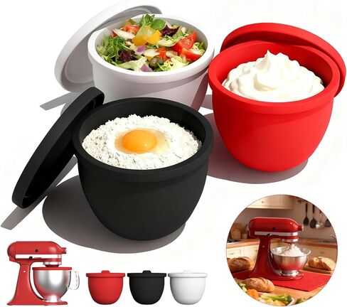 Silicone Bowl Liners for 5 Qt KitchenAid Mixers,3 Liners with Lids,Compatible with Stand Mixers,Non-Stick,Dishwasher Safe,Kitchen Accessory,White&Red&Black in Saudi Arabia