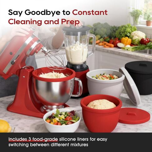 Silicone Bowl Liners for 5 Qt KitchenAid Mixers,3 Liners with Lids,Compatible with Stand Mixers,Non-Stick,Dishwasher Safe,Kitchen Accessory,White&Red&Black in Saudi Arabia