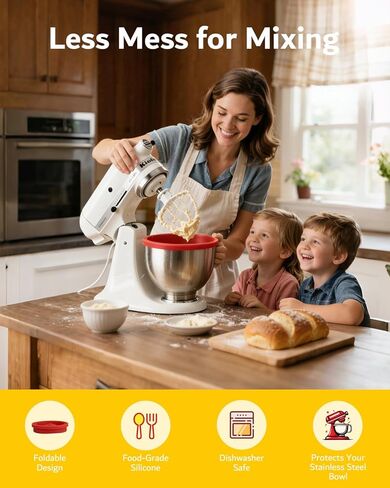 Foldable Silicone Bowl Insert for 5Qt Kitchen Mixer - Collapsible, Non-Stick Liner Mats for Easy Storage, Baking & Mixing, Heat Resistant & Dishwasher Safe in Saudi Arabia