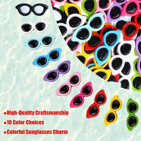 100 Pcs Resin Sunglasses Flatback Charms, Colorful Mini Glasses Charms, Craft Embellishments for Summer Beach DIY Scrapbooking or Hair Clip Making in Kuwait