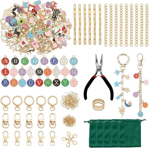 مجموعة صنع المجوهرات DIY XUHAO7 - مجموعة حرفية الكل في واحد مكونة من 313 قطعة مع المعلقات وخرز اللؤلؤ والسلاسل والكماشة وصندوق تخزين و5 أكياس مخملية برباط وأساور وسلاسل مفاتيح in Saudi Arabia