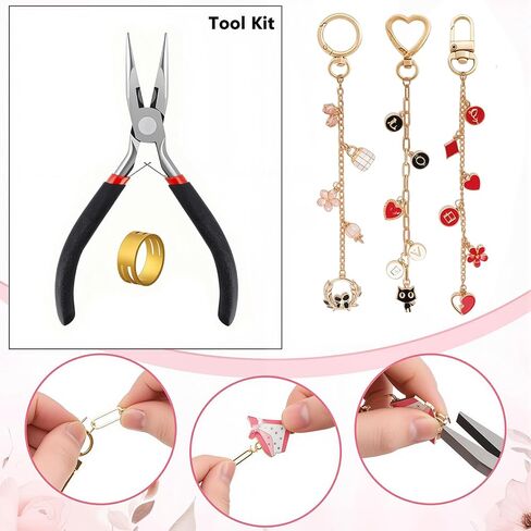 مجموعة صنع المجوهرات DIY XUHAO7 - مجموعة حرفية الكل في واحد مكونة من 313 قطعة مع المعلقات وخرز اللؤلؤ والسلاسل والكماشة وصندوق تخزين و5 أكياس مخملية برباط وأساور وسلاسل مفاتيح in Kuwait