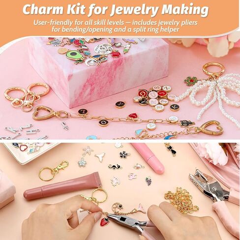 مجموعة صنع المجوهرات DIY XUHAO7 - مجموعة حرفية الكل في واحد مكونة من 313 قطعة مع المعلقات وخرز اللؤلؤ والسلاسل والكماشة وصندوق تخزين و5 أكياس مخملية برباط وأساور وسلاسل مفاتيح in Kuwait