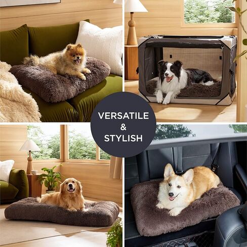 Bedsure Washable Extra Large Dog Bed for Crate, Faux Fur Dog Crate Pad for Large Breed, Plush Soft Comfort Dogs Sleeping Mat, Anti-Slip Pet Kennel Pad, 41" x 29", Dark Brown in Saudi Arabia