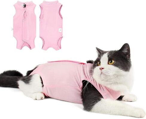 Cat Surgery Recovery Suit Cat Onesie for After Surgery Spay Surgical Abdominal Wound Skin Diseases E-Collar Alternative Wear (Pink-S) in Saudi Arabia