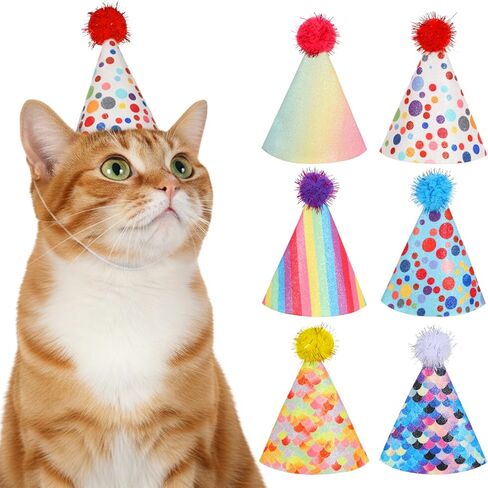 6 PCS Cat Birthday Hat Mini Party Hats for Stuffed Animals Mini Birthday Hats for Kittens Cats Dogs Rabbits Small Animals in Saudi Arabia