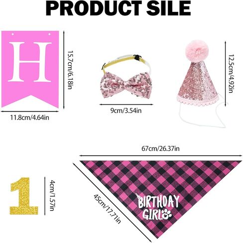 Cat Birthday Party Supplies, Cat Birthday Hat with Number Bandana Bow Tie Banner Balloons for Cats Decorations (Pink) in Saudi Arabia