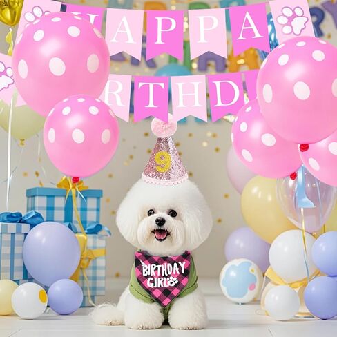 Cat Birthday Party Supplies, Cat Birthday Hat with Number Bandana Bow Tie Banner Balloons for Cats Decorations (Pink) in Saudi Arabia