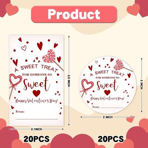 40 Pcs Sweet Treat Favor Valentine's Day Stickers, Valentine's Day 2.1" x 3.5" Label Sticker with 2 Styles for Kids Adults, Valentine Gift Labels Sticker for Cookies Treats Gifts Wrap, Bags, DIY Craft in Saudi Arabia