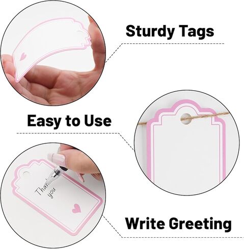 Set of 20 Gift wrap Tags for Gifts – Decorative Gift Bag Tags for Birthday Parties, Wedding Favors, (Pink) in Saudi Arabia