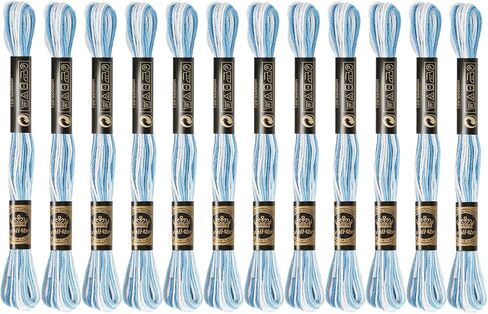 12 خيط تطريز، خيط تطريز ملون 6 خيوط بوليستر متنوعة متدرجة خفيفة خيط غرز متقاطعة للخياطة، أزرق فاتح متدرج in Kuwait