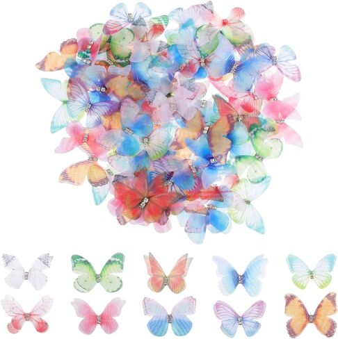 Jeffdad 100 Pcs Butterflies for Crafts, Organza Fabric Butterfly Appliques 3D Wall Decor DIY Ornament for Craft,Cake,Wedding Party Decorations,Clothes Ornament,Home Decor in Saudi Arabia