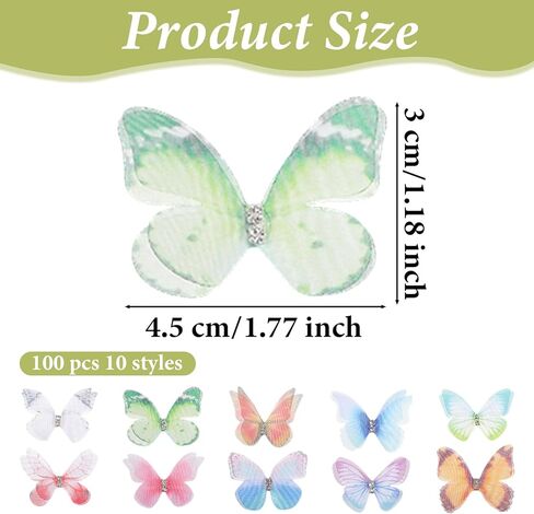 Jeffdad 100 Pcs Butterflies for Crafts, Organza Fabric Butterfly Appliques 3D Wall Decor DIY Ornament for Craft,Cake,Wedding Party Decorations,Clothes Ornament,Home Decor in Saudi Arabia