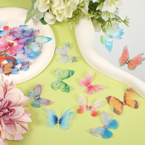 Jeffdad 100 Pcs Butterflies for Crafts, Organza Fabric Butterfly Appliques 3D Wall Decor DIY Ornament for Craft,Cake,Wedding Party Decorations,Clothes Ornament,Home Decor in Saudi Arabia