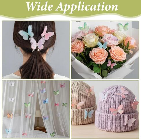 Jeffdad 100 Pcs Butterflies for Crafts, Organza Fabric Butterfly Appliques 3D Wall Decor DIY Ornament for Craft,Cake,Wedding Party Decorations,Clothes Ornament,Home Decor in Saudi Arabia