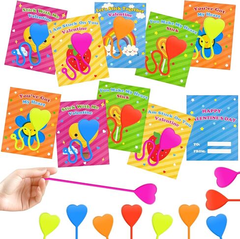 Valentines Day Cards with Hearts Sticky Hand Toys for Kids Class,28 Pack Valentine Exchange Cards & Slappy Sticky Hands Gifts for Preschool,Non Candy Party Favors,Classroom Treats Prizes for Boys Girl in Kuwait