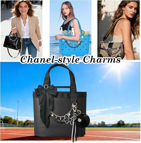 8PCS Tote Bag Decor Kit, Decorative Bow & Pom Pom Accessories, Compatible with YETI Camino 20/35/50 Carryall, Bogg Beach Tote Bags(Black Midnight) in Saudi Arabia