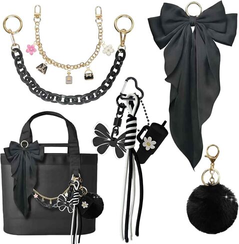 8PCS Tote Bag Decor Kit, Decorative Bow & Pom Pom Accessories, Compatible with YETI Camino 20/35/50 Carryall, Bogg Beach Tote Bags(Black Midnight) in Saudi Arabia