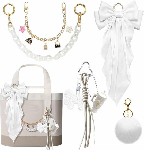 8PCS Tote Bag Decor Kit, Decorative Bow & Pom Pom Accessories, Compatible with YETI Camino 20/35/50 Carryall, Bogg Beach Tote Bags(Black Midnight) in Saudi Arabia