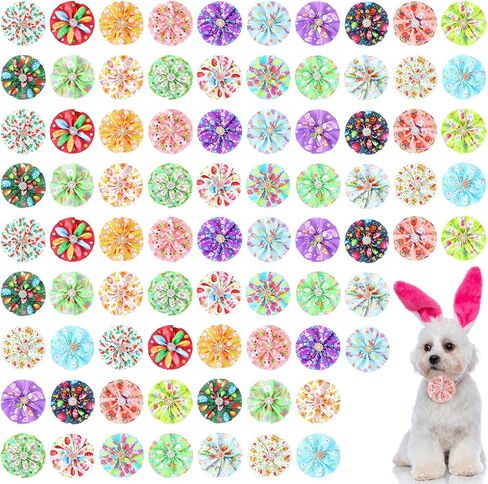 Kigeli 80 Pcs Easter Dog Collar Bows Bulk Colorful Eggs Flowers Rabbit Carrot Charms Dog Cat Collar Grooming Supplies Easter Party Decoration Costume for Small Medium Large Dogs Cats in Saudi Arabia