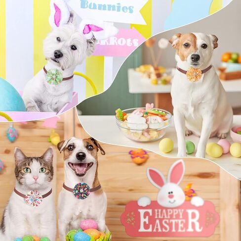 Kigeli 80 Pcs Easter Dog Collar Bows Bulk Colorful Eggs Flowers Rabbit Carrot Charms Dog Cat Collar Grooming Supplies Easter Party Decoration Costume for Small Medium Large Dogs Cats in Saudi Arabia