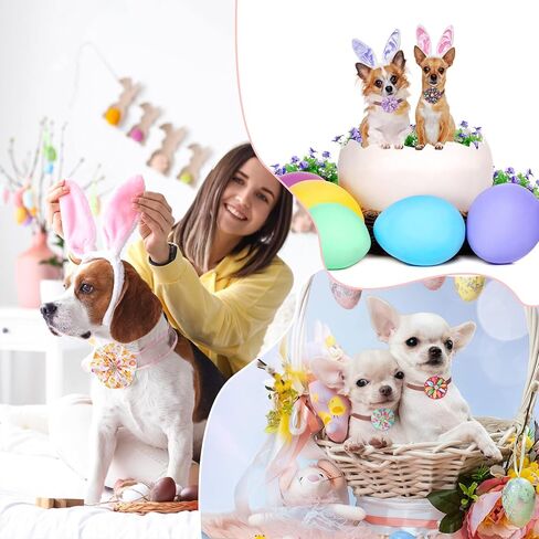 Kigeli 80 Pcs Easter Dog Collar Bows Bulk Colorful Eggs Flowers Rabbit Carrot Charms Dog Cat Collar Grooming Supplies Easter Party Decoration Costume for Small Medium Large Dogs Cats in Saudi Arabia