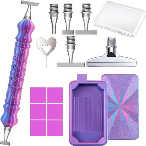 Diamond Art Pen, Include 1,3,6,9, Screw Threaded Steel Nibs and Diamond Painting Trays with Lids, Diamond Art Accessories and Tools for 5D Diamond Painting Beads, Drill Bead Dot Pen Kit (Blue Purple) in Saudi Arabia