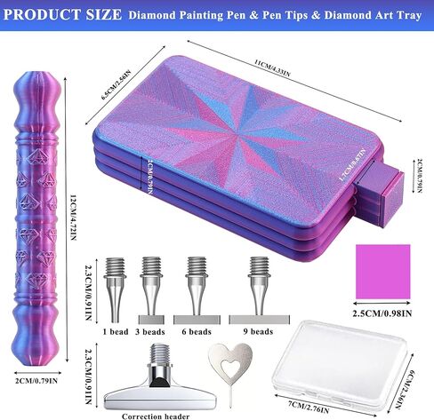 Diamond Art Pen, Include 1,3,6,9, Screw Threaded Steel Nibs and Diamond Painting Trays with Lids, Diamond Art Accessories and Tools for 5D Diamond Painting Beads, Drill Bead Dot Pen Kit (Blue Purple) in Saudi Arabia