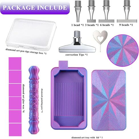 Diamond Art Pen, Include 1,3,6,9, Screw Threaded Steel Nibs and Diamond Painting Trays with Lids, Diamond Art Accessories and Tools for 5D Diamond Painting Beads, Drill Bead Dot Pen Kit (Blue Purple) in Saudi Arabia