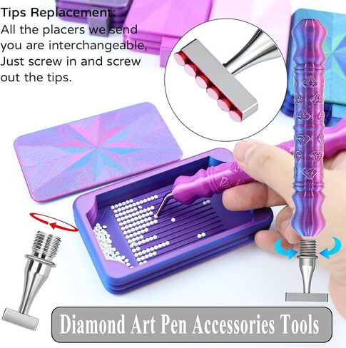 Diamond Art Pen, Include 1,3,6,9, Screw Threaded Steel Nibs and Diamond Painting Trays with Lids, Diamond Art Accessories and Tools for 5D Diamond Painting Beads, Drill Bead Dot Pen Kit (Blue Purple) in Saudi Arabia