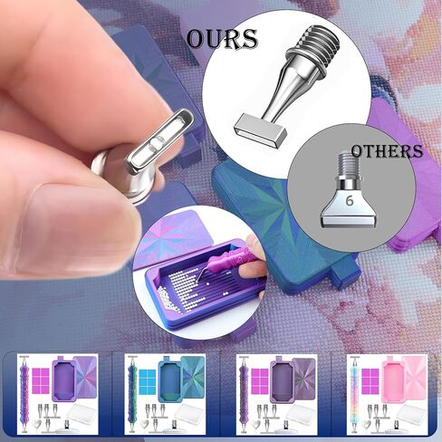 Diamond Art Pen, Include 1,3,6,9, Screw Threaded Steel Nibs and Diamond Painting Trays with Lids, Diamond Art Accessories and Tools for 5D Diamond Painting Beads, Drill Bead Dot Pen Kit (Blue Purple) in Saudi Arabia